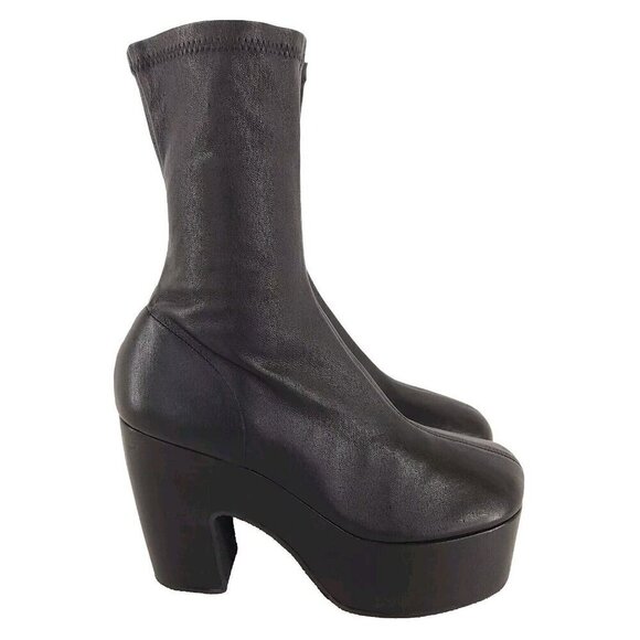 Dries Van Noten Mid-Calf Platform Sock Boots 40 10 Black Leather New - Picture 1 of 7